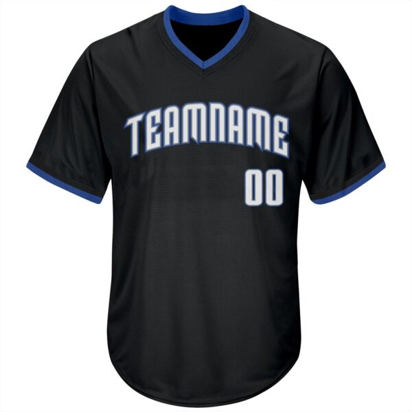 Custom Black White-Blue Authentic Throwback Rib-Knit Baseball Jersey Shirt