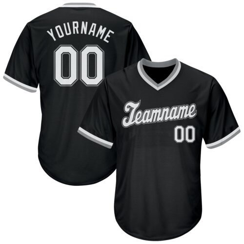black_0213 Custom Black White-Gray Authentic Throwback Rib-Knit Baseball Jersey Shirt