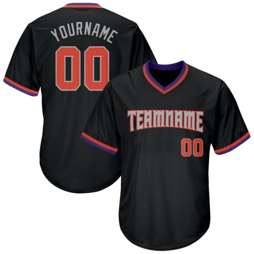 black_0215 Custom Black Orange-Gray Authentic Throwback Rib-Knit Baseball Jersey Shirt