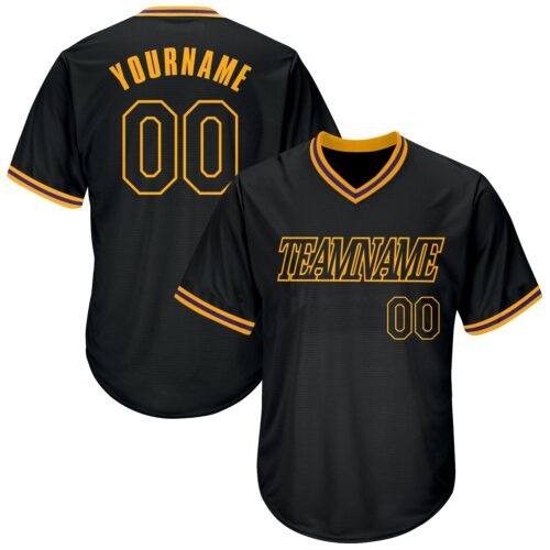 black_0217 Custom Black Black-Gold Authentic Throwback Rib-Knit Baseball Jersey Shirt