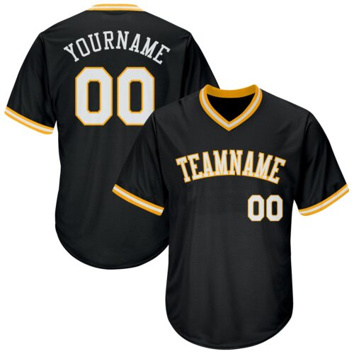 black_0220 Custom Black White-Gold Authentic Throwback Rib-Knit Baseball Jersey Shirt