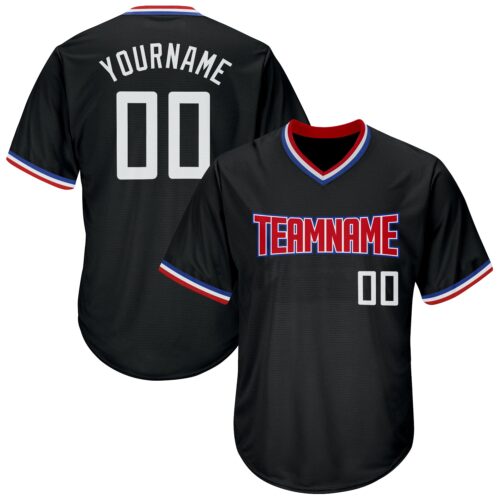 black_0223 Custom Black White-Red Authentic Throwback Rib-Knit Baseball Jersey Shirt