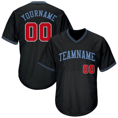 black_0227 Custom Black Red-Light Blue Authentic Throwback Rib-Knit Baseball Jersey Shirt