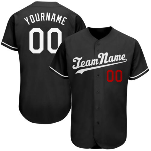 black_0244 Custom Black White-Red Authentic Baseball Jersey