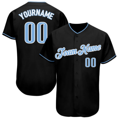 black_0245 Custom Black Light Blue-White Authentic Baseball Jersey