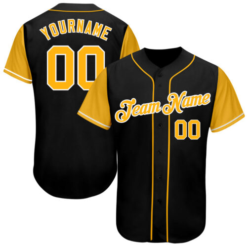 black_0246 Custom Black Gold-White Authentic Two Tone Baseball Jersey
