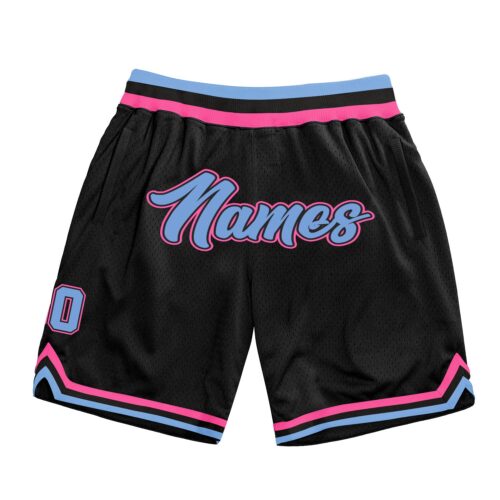 black_0252_74582666-d50e-44fc-aea3-f4f28b3346d0 Custom Black Light Blue-Pink Authentic Throwback Basketball Shorts