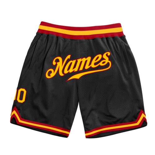 black_0253_0741fee3-718f-4fb9-917d-308cc597e078 Custom Black Gold-Red Authentic Throwback Basketball Shorts