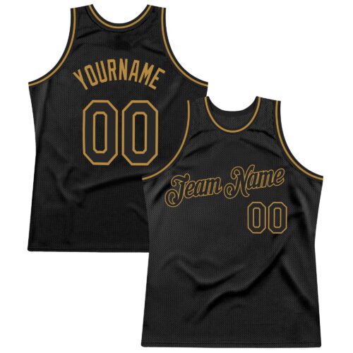 black_0260 Custom Black Black-Old Gold Authentic Throwback Basketball Jersey