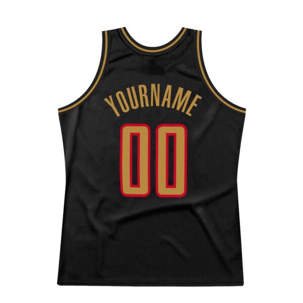 Custom Black Old Gold-Red Authentic Throwback Basketball Jersey