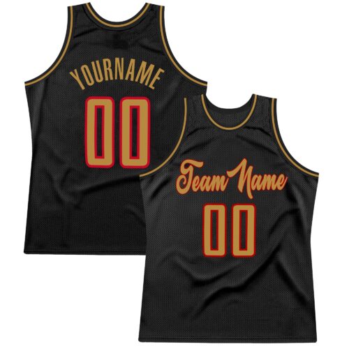 black_0261 Custom Black Old Gold-Red Authentic Throwback Basketball Jersey