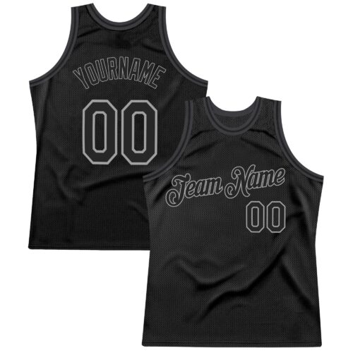 black_0273 Custom Black Black-Gray Authentic Throwback Basketball Jersey