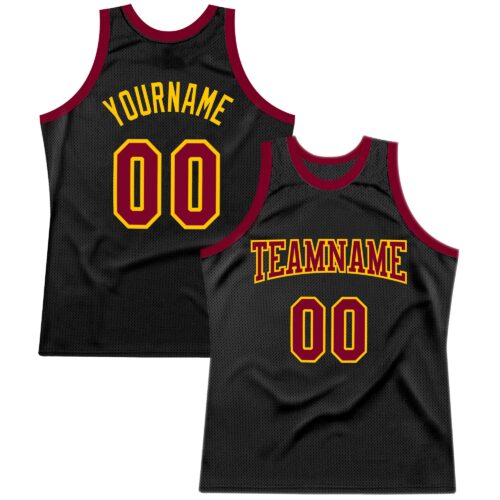black_0274 Custom Black Maroon-Gold Authentic Throwback Basketball Jersey