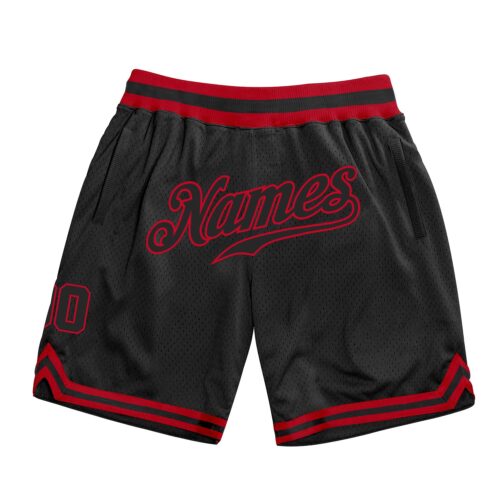 black_0307_6b9f7bb7-2425-4950-b91e-14faa01854e2 Custom Black Black-Red Authentic Throwback Basketball Shorts
