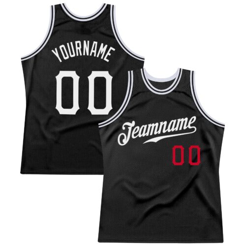 black_0322 Custom Black White-Red Authentic Throwback Basketball Jersey