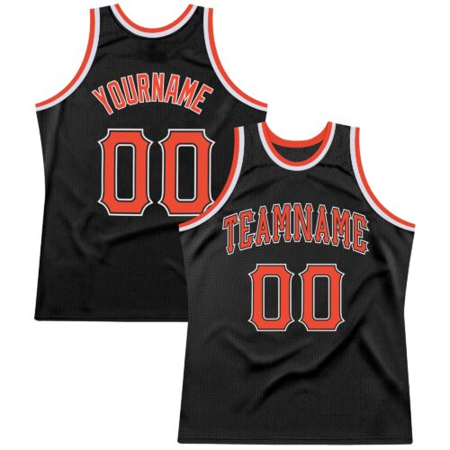 black_0324 Custom Black Orange-White Authentic Throwback Basketball Jersey