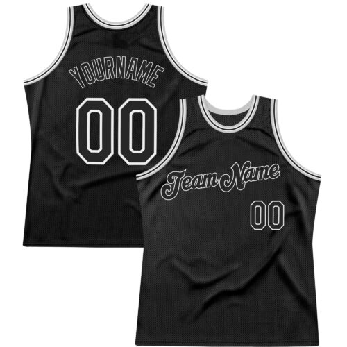 black_0328 Custom Black Black-Gray Authentic Throwback Basketball Jersey