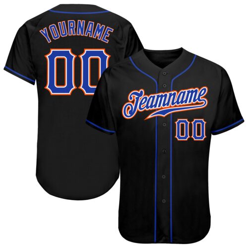 black_0333 Custom Black Royal-Orange Authentic Baseball Jersey