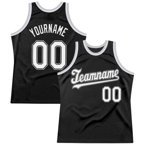 black_0334 Custom Black White-Gray Authentic Throwback Basketball Jersey