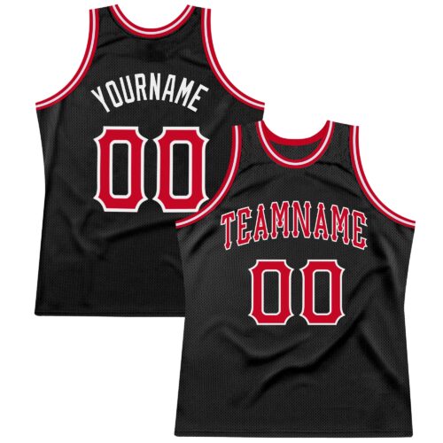 black_0336 Custom Black Red-White Authentic Throwback Basketball Jersey