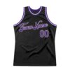 Custom Black Purple-Cream Authentic Throwback Basketball Jersey