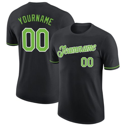 black_0390 Custom Black Neon Green-White Performance T-Shirt