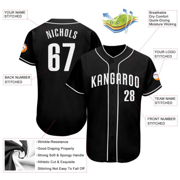 Custom Black White Authentic Baseball Jersey