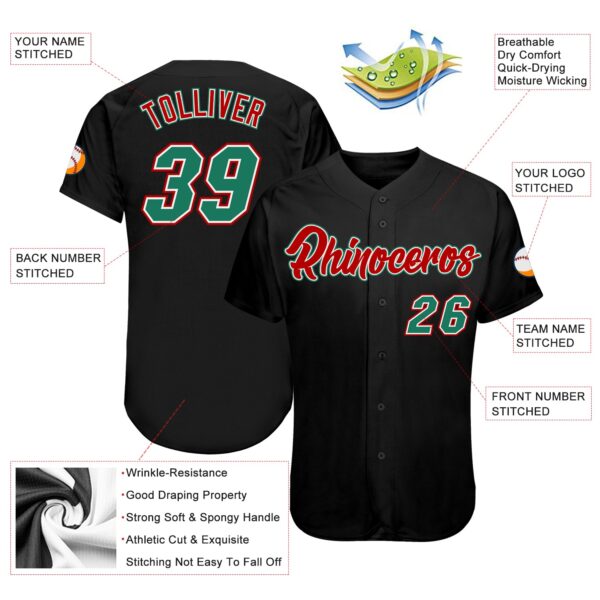 Custom Black Kelly Green-Red Authentic Baseball Jersey