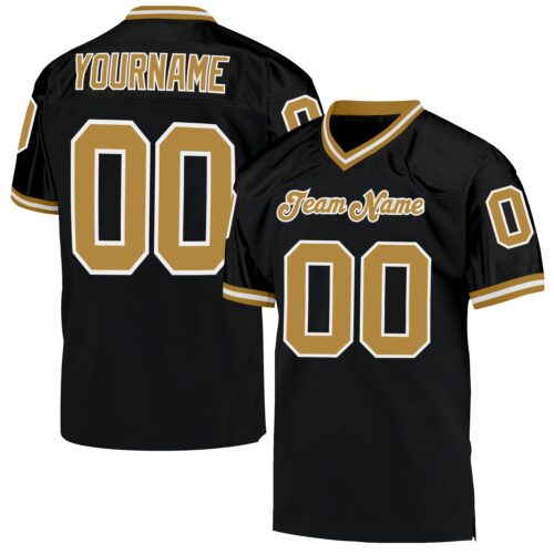 black_0412 Custom Black Old Gold-White Mesh Authentic Throwback Football Jersey