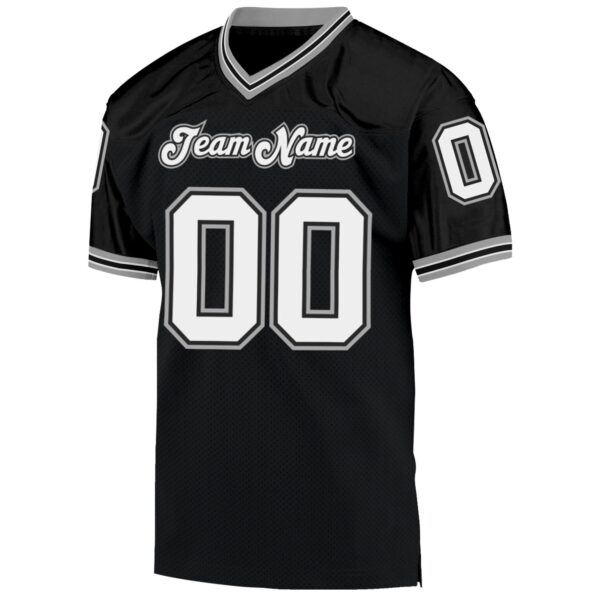 Custom Black White-Gray Mesh Authentic Throwback Football Jersey