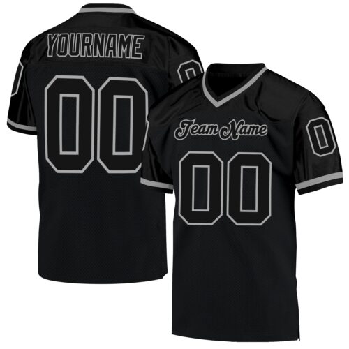 black_0419 Custom Black Black-Gray Mesh Authentic Throwback Football Jersey
