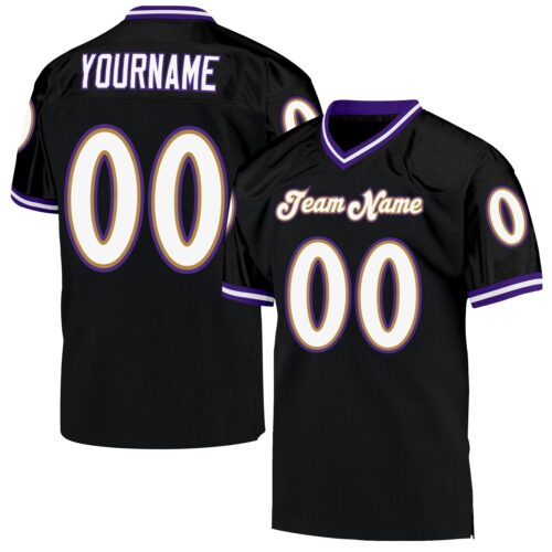 black_0422 Custom Black White-Purple Mesh Authentic Throwback Football Jersey