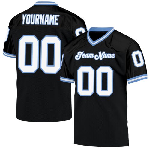 black_0423 Custom Black White-Light Blue Mesh Authentic Throwback Football Jersey