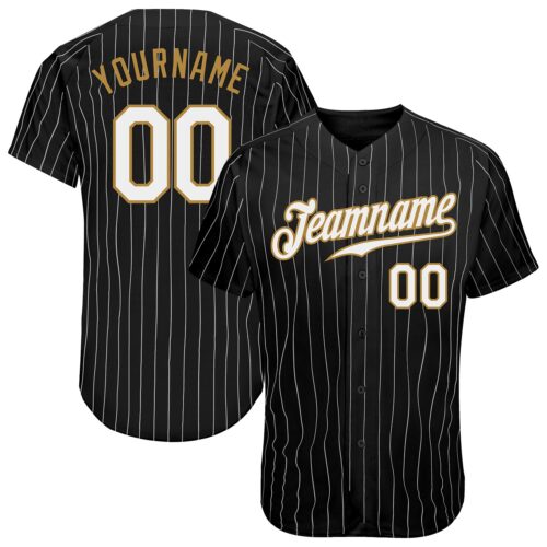 black_0430 Custom Black White Pinstripe White-Old Gold Authentic Baseball Jersey