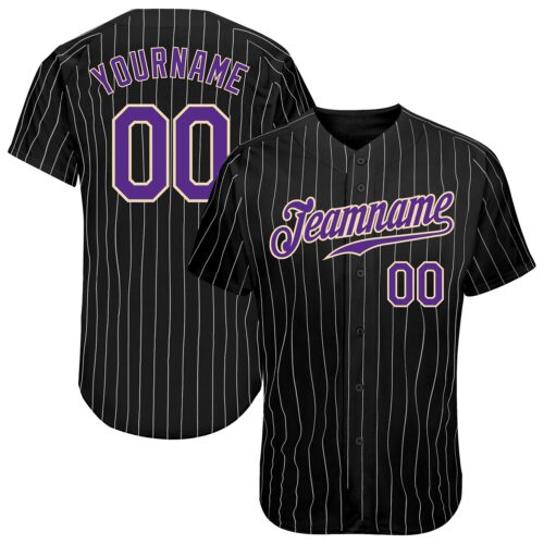 black_0433 Custom Black White Pinstripe Purple-White Authentic Baseball Jersey