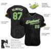 Custom Black White Pinstripe Neon Green-White Authentic Baseball Jersey