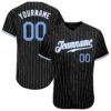 Custom Black White Pinstripe Light Blue-White Authentic Baseball Jersey