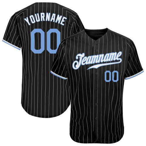 black_0437 Custom Black White Pinstripe Light Blue-White Authentic Baseball Jersey
