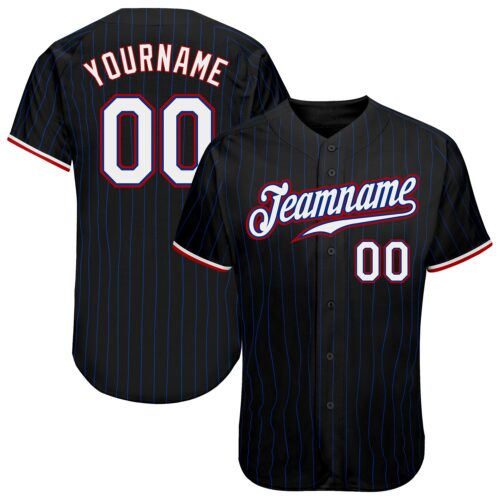 black_0439 Custom Black Royal Pinstripe White-Red Authentic Baseball Jersey