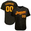 Custom Black Gold Pinstripe Gold-Red Authentic Baseball Jersey