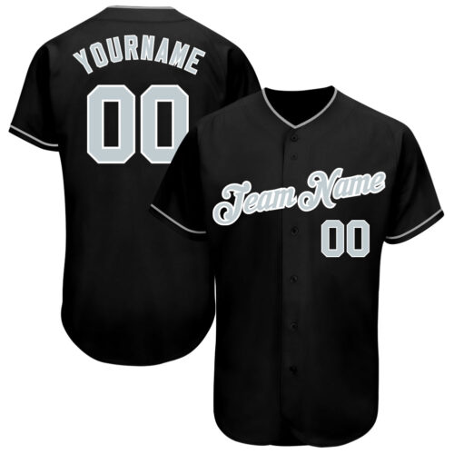 black_0449 Custom Black Gray-White Authentic Baseball Jersey