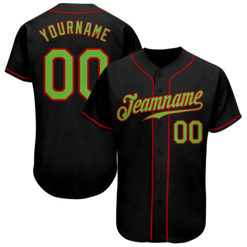black_0454 Custom Black Neon Green-Red Authentic Baseball Jersey