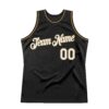 Custom Black White-Old Gold Authentic Throwback Basketball Jersey