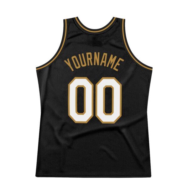 Custom Black White-Old Gold Authentic Throwback Basketball Jersey