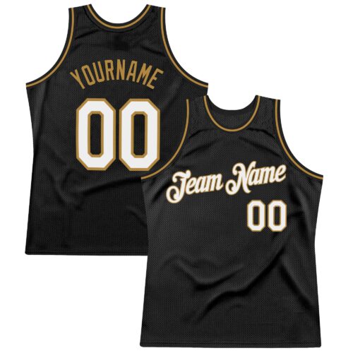 black_0469 Custom Black White-Old Gold Authentic Throwback Basketball Jersey