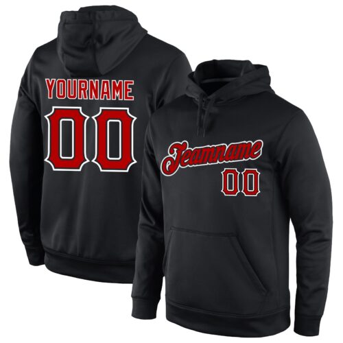 black_0471 Custom Stitched Black Red-White Sports Pullover Sweatshirt Hoodie