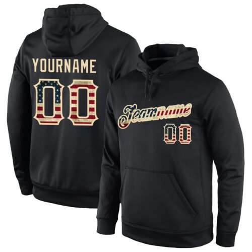 black_0473 Custom Stitched Black Vintage USA Flag-Cream Sports Pullover Sweatshirt Hoodie