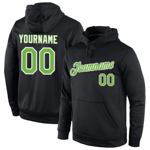 black_0475 Custom Stitched Black Neon Green-White Sports Pullover Sweatshirt Hoodie