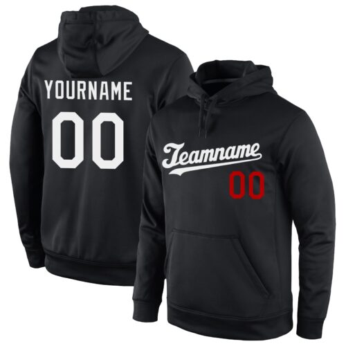 black_0479 Custom Stitched Black White-Red Sports Pullover Sweatshirt Hoodie