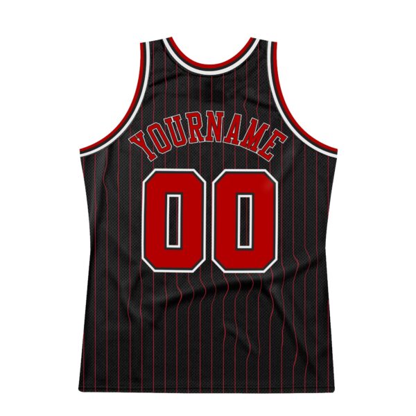 Custom Black Red Pinstripe Red-White Authentic Basketball Jersey